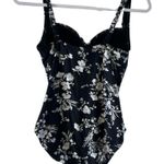 Niptuck Womens Floral Black Silver White Ruched Bodice One Piece Swim Suit 8 Photo 1