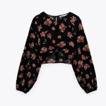 ZARA Cropped Twist-Knot Long-Sleeve Crop Top with Rose Flower Print, Size Medium Photo 3
