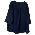 Ellen Tracy  Womens 1X 100% Linen Top Tunic Blue Gold Zipper Blouse Plus Size Photo 1