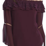 White House | Black Market Dark Red Crochet-Trim Off-The-Shoulder Blouse XL‎ New Photo 0
