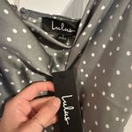 NWT Lulu’s Spot in My Heart Sage Grey Polka Dot Satin Cowl Neck Mini Dress Gray Size L Photo 7