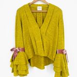 MISA Los Angeles Boho Lemon Wrap Top Ribbon Bell Sleeves Size XS Photo 0