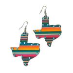 Artisan Crafted Texas Wood Earrings with Rhinestones & Colorful Serape Stripes Silver Photo 0