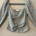 ASTR The Label blue peach floral ditsy floral smocked ruched top medium Photo 3