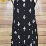 Entro Black Sleeveless A-Line Mini Dress L Floral Cream Embroidery High Neckline Photo 0