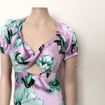 ASOS [ Curve] Purple Green Floral Print Twist Front Satin Midi Dress NWT Size 12 Photo 5