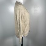 it's our time  Tan Lace Tie V Neck Waffle Knit Long Sleeve Pullover Sweater M Photo 11