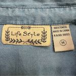 Life Style 100% Tencel Chambray Anchor Quarter Button Top Blue Size M Photo 8