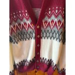 Vintage Women's Burgundy Fair Isle Cardigan Sweater Geometric Brent Red Size M Photo 2