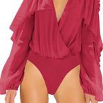 Skyler Rose Long Sleeve Wrap V Neck Ruffle Bodysuit Jumpsuit Sexy Drape Blouse Photo 2