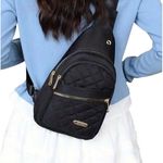 Contemporary Multiple Compartment Sling Bag Handbag Crossbody Black Audio Port Photo 1