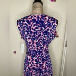 Leota Petals Finnley Faux Wrap Sleeveless Dress in Blue, White & Coral Size L Photo 8