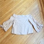 Tibi  Agathe Off Shoulder Top Structured Cotton Buckle Tie Sleeve Beige Size 6 Photo 1