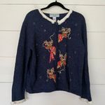 Star Blue Originals Women’s Medium Blue Reindeer Vintage Sweater Cardigan Photo 0