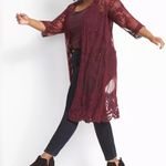 Lane Bryant  Medium-Sleeve Lace Embroidered Mesh Duster in Winetasting;size 10\12 Photo 5