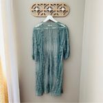 Altar'd State  Long Embroidered Floral Kimono Cover Up Cardigan Green Sz … Photo 3