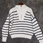 Faherty  Mariner Stripe Quarter Zip Sweater Long Sleeve Winter Womens L Photo 3