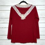 POL  Boho Floral Lace V-Neck Long Sleeve Top Red Patchwork Tee Women’s Size Small Photo 2
