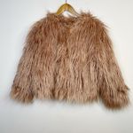  1State Faux Fur Shaggy Cropped Jacket Mauve Rose Pink Glam Fun womens L Photo 2