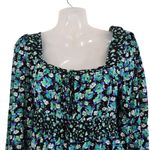 Sonoma  Floral Ruched Milkmaid Peasant Blouse Square Neck Blue Cottagecore XL Photo 2