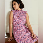 Boden floral Sleeveless Smocked Mini Dress ruffles Formica Oriental Meadow 12R Pink Size 12 Photo 9