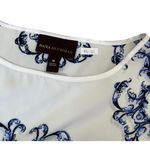 Dana Buchman  White & Blue Scarf Satin Blouse Women Size XS | 47-21 Photo 2