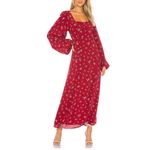 Free People Women’s Iris Long Balloon Sleeve Red Blue Floral Midi Dress Size S Photo 13