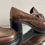 Franco Sarto Metallic Copper Brown Leather Chunky Block Heel Penny Loafers Photo 4