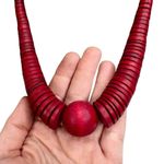 Cherry Red Wooden Disc & Round Ball Statement Necklace Photo 1