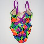 One Piece Vintage 80s Maillot Baltex Neon Hawaiian Floral Swimsuit Photo 4