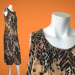 Vintage Dress Leopard Print Midi Sleeveless Brown Animal‎ Scoop Neck Casual Size 10 Photo 1
