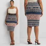 NEW Lauren Ralph Lauren Geometric Knit Pencil Skirt Plus Size XL Quiet Luxe Blue Photo 1