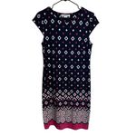 Liz Claiborne  Diamond Print Career Dress‎ Work Office Casual Navy Pink S Photo 1