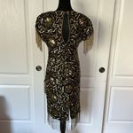 VTG CERVELLE SILK BLACK & GOLD SEQUIN BEADED FRINGE DRESS PARTY Holiday nye Photo 3
