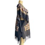 Mexican Artisanal Chiapas Poncho with Floral Embroidery Festival Wear Black Size undefined Photo 1