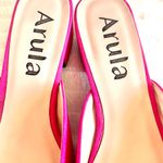 Arula Fuchsia Mules with Sparkling Silver Rhinestone Bow Heels. Pink Size 8 Photo 3