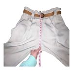 ZARA Tan High Waist Paperbag Cropped Pants Brown Raffia Belt Women Size XXL New Photo 7