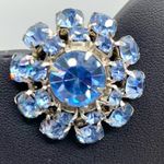 Vintage Pin Brooch Earrings Clip On Blue Rhinestone Prong Set Jewelry Set 3pc Photo 6