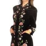 Victor Costa Vintage Floral Embroidered Mandarin Black Knee Length Jacket M Size M Photo 15
