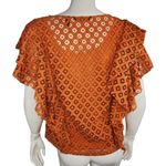 Du Jour Crew Neck Ruffle Lace Top Orange Rust Small A378507 NWOT Ruffle Sleeve Photo 6