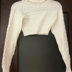 White Cable Knit Turtleneck Sweater Size XS Photo 4