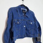 American Bazi Cropped Denim Jacket Size 1X NWT Scrunched Sleeve Jean Jacket Photo 3