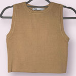 ZARA Tan Beige Cropped Sleeveless Sweater Vest Medium Photo 0