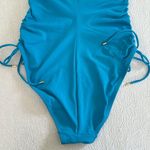 Robin Piccone Aubrey Strapless Cinched One-Piece Swimsuit, Cyan Blue,SZ 10,$176 Photo 8