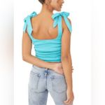 Free People  Aqua Boulevard Bow Tie Strap Ruched Sides Tank - Size Small Photo 1
