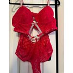 BodyRage Red Lace Bodysuit‎ Lingerie Rhinestone Straps Valentine's Day NEW 1X Photo 8