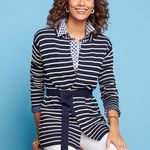 Talbots  Supersoft Cashmere Belted Striped Sweater Cardigan Medium NWT Photo 0