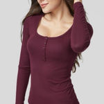 Halara  Maroon Ribbed Henley Long Sleeve Slim Fit Top Photo 0