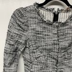 Rebecca Taylor  White Black Boucle Tweed Top 3/4 Sleeve Fringe Career Size 2 XS Photo 2