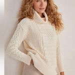 Haven Well Within Braided Cable Knit Sweater Turtleneck Cream Medium Coastal White Photo 0